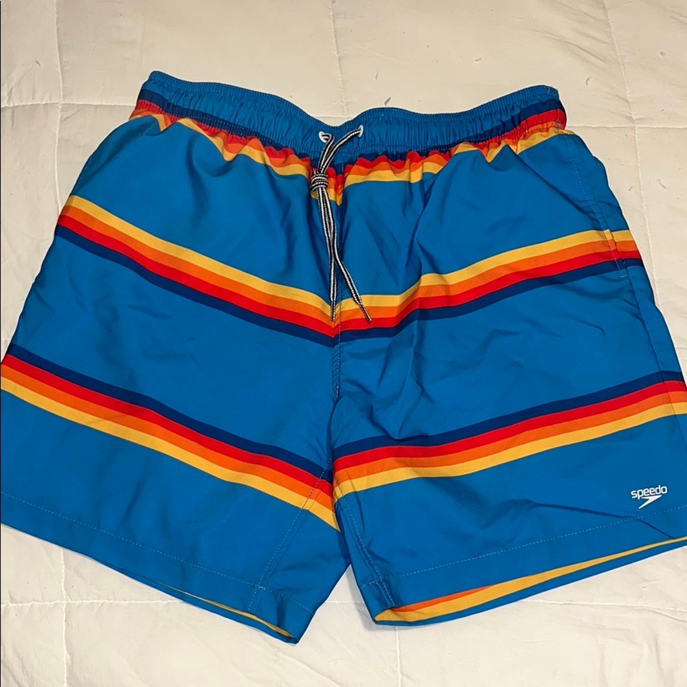 Speedo Blue and Red Swim Trunks with Classic stripe Design size XL NWOT